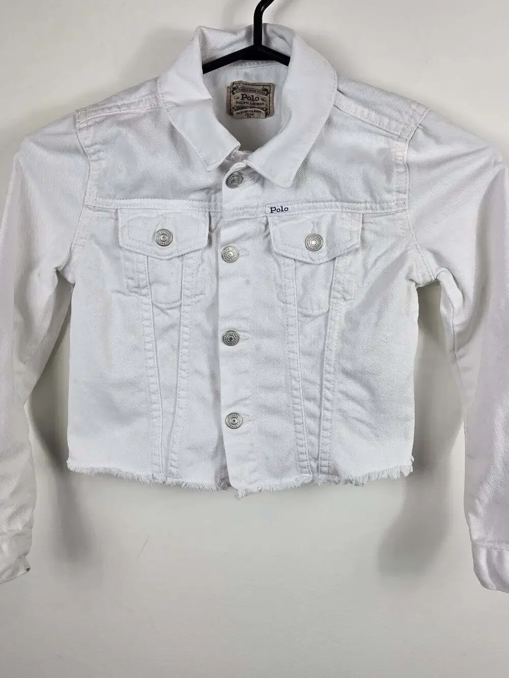 Polo by Ralph Lauren 6X Kids White Denim Jacket POLO Screen Print - Stains